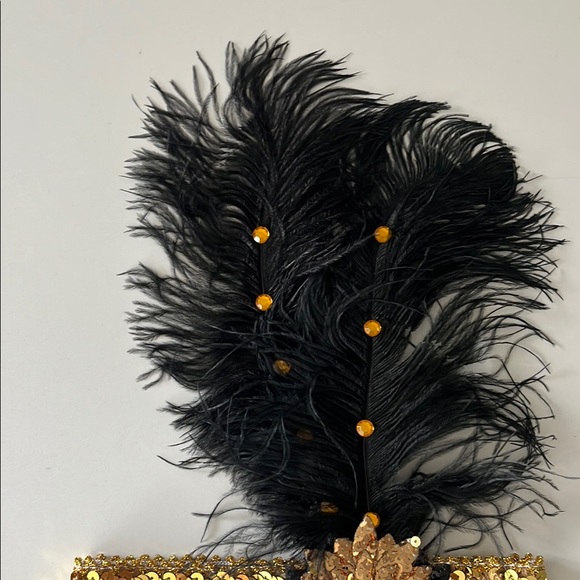 Black and Gold Feather Headband - Picture 3 of 9